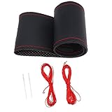 Couvre Volant Auto, Housse de Volant de Voiture DIY en Cuir Souple Couverture Noir 38cm