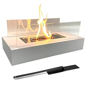 Tabletop Fire Pit with Glass Panels Indoor Mini Fireplace Bowl Outdoor Portable Table Fire Pit Small Countertop Firepit for Patio Balcony Porch Camping Decor Smores Maker Gift Ideas White