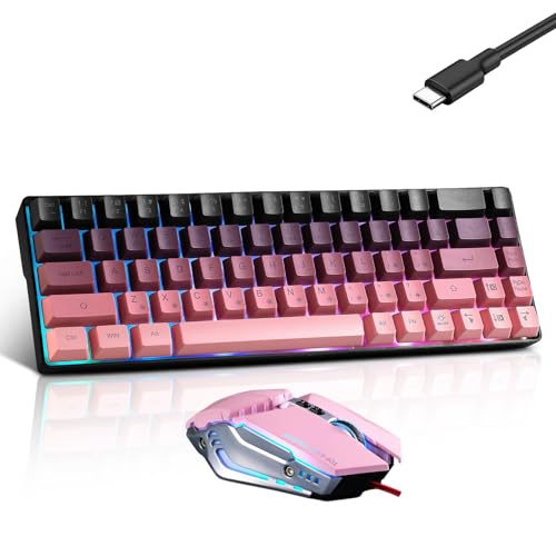 Image of Guiheng Wired 60% Gaming Keyboard and Mouse Combo, Ultra-Compact 61 Keys RGB Backlit Mini Keyboard, Lightweight 3200 DPI Optical, Wired Gaming Set for Windows,PC, MAC PS5 Xbox Gamer(BlackBerry Pink)