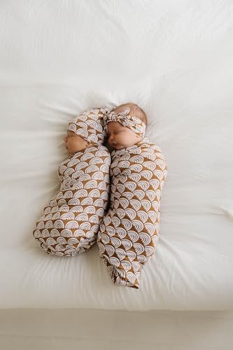 Image of Little Sleepies Swaddle & Hat Set, Baby Swaddles Newborns, Soft Viscose from Bamboo Swaddle Blanket Wrap (Rust Rainbows)