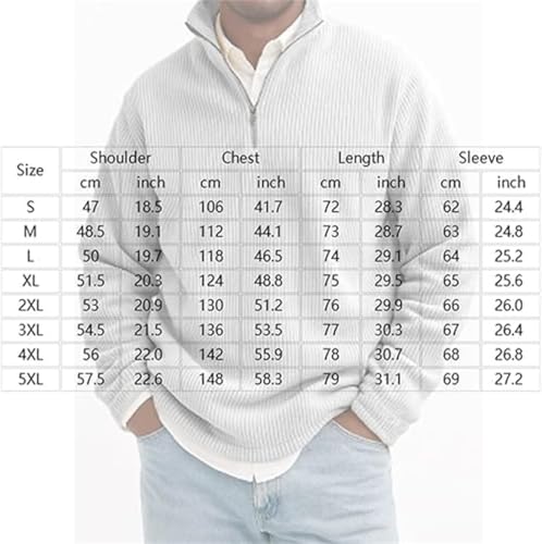 Men's Stylish Quarter-Zip Corduroy Ribbed Polo Sweatshirt, Mock Neck Knit Long Sleeve Sweater2