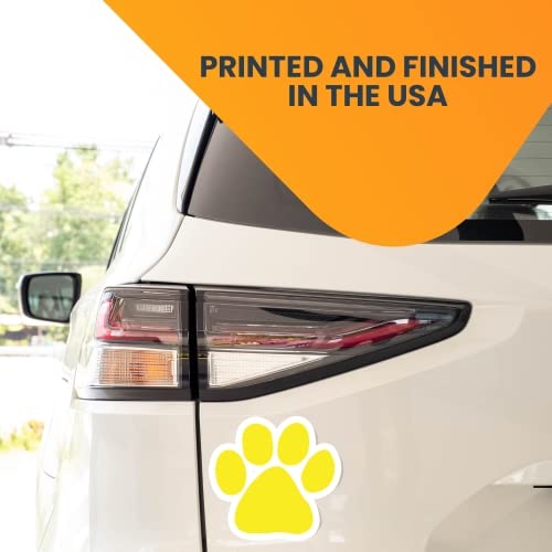 Image of Yellow Pawprint Car Magnet 5 Inch, Dog Lover Gift | Heavy duty magnetic decal for car, truck, SUV or fridge, full color UV printed