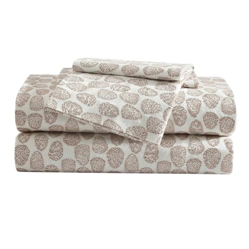 Image of Eddie Bauer - Twin Sheets, Cotton Flannel Bedding Set, Brushed For Extra Softness, Cozy Home Decor (Little Creek Pine Cone Beige, Twin)