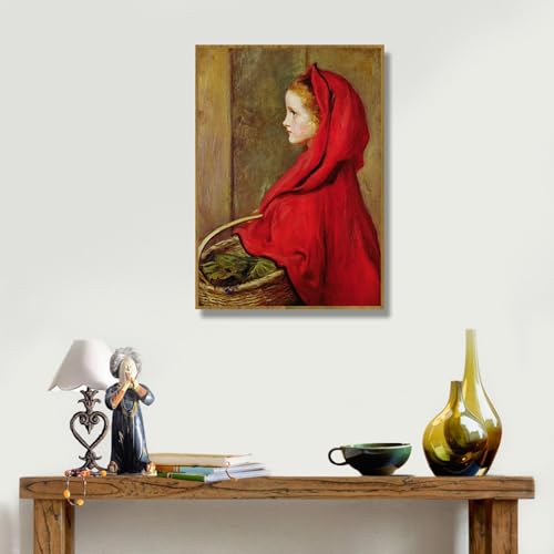 Tableau d'art de mur de toile Chaperon Rouge Millais cadre teck