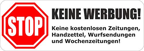 Letterbox Sticker White - Bitte keine Werbung - Pack of 5 - 70 x 25 mm Sticker for Letterbox - Newspaper Roll