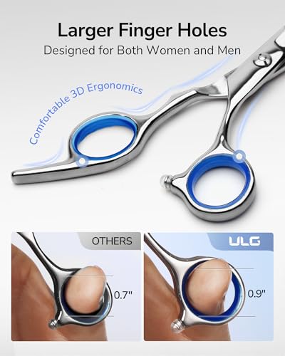 Image of ULG Hair Cutting Scissors Thinning Shears Kit Professional Hairdressing Texturizing Salon Razor Edge Scissor Barber Kit Plus 6.5 inch Silver