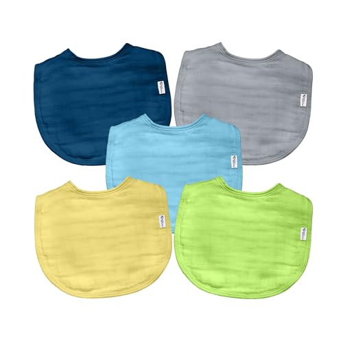 Image of green sprouts Muslin Bibs made from Organic Cotton (5 pack)| 4 absorbent layers protect from sniffles, drips, & drools | 100% Organic cotton muslin, Adjustable snap closure, Machine washable