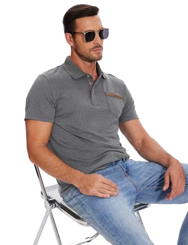 Men's Casual Polo Shirts Classic Button Basic Short Sleeve Shirt Solid Color Tees Golf Stylish Tops,Sizes S-4x4