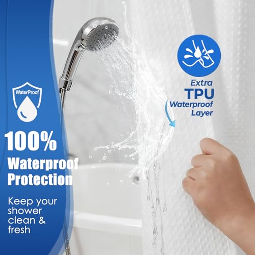 Zemyovia White Waterproof No Hooks Waffle Shower Curtain, 260GSM Heavy Duty Fabric, with 10 Durable Split Grommets, Luxury Hotel Spa Style for Bathroom, Machine Washable, 74 x 72 Standard Size by Zemyovia - Image 3