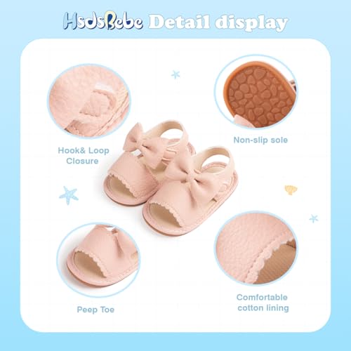Image of HsdsBebe Baby Girls Sandals Bohemia Flower Bow Soft Sole Toddler First Walkers Beach Summer Shoes