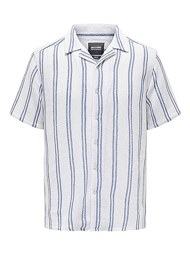 ONLY & SONS Herren Onstrev Life Reg Struc Stripe Ss Shirt, Cloud Dancer, XS