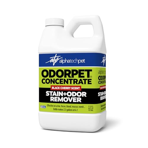 Image of OdorPet Pet Stain Remover and Odor Eliminator - 64 Oz (Makes 2.55 Gallons of Working Solution) Non Staining, Professional Strength, Black Cherry Scent by Alpha Tech Pet