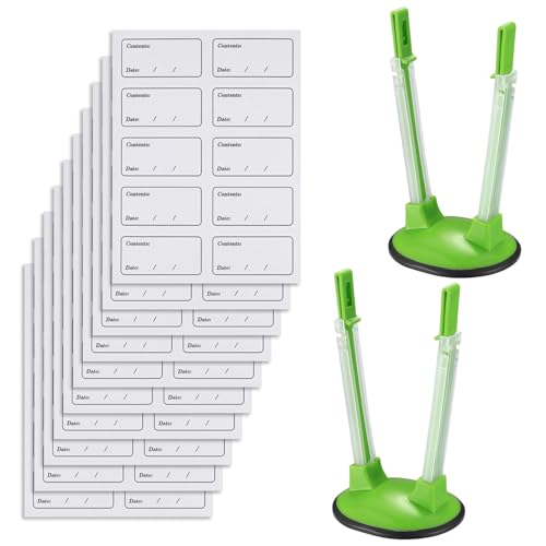 FENGZIZH 2 Pcs Freezer Bag Holder Stand with 100 Pcs Freezer Labels Adjustable Baggy Rack Holder for Food Prep Bag Reusable Sandwich Bag Racks for Food Storage (Green)