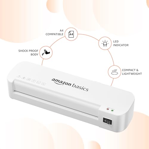Image of Amazon Basics A4 Laminating Machine | Rapid Lamination | Adjustable Temperature Settings | 1-Year Brand Warranty