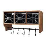 LAKUKU Coffee Bar Shelf with Baskets and Hooks, Wall Mounted Storage Hanging Coat Rack Shelf for Entrance, Bathroom, Living Room and Kitchen