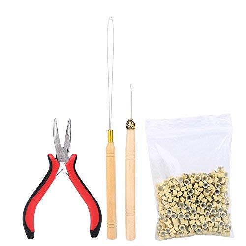Redlution Kit d'extension de cheveux, kit de connecteur de perruque, pince crochet, boucle, avec 500 micro anneaux pour extensions de cheveux Cover