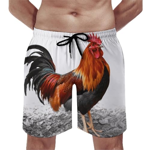 Mens Shorts Chicken Rooster Men Swim Trunks Quick-Dry Beach Shorts with Drawstring Pocket Bathing Suit