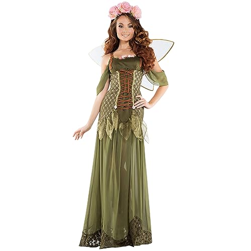 LAEMILIA Deguisement Adulte Femme Costume Fée Déguisement Halloween Femme 4PCS Robe Medievale Moyen Age + Coiffe Florale + Aile de Fée Fairy Outfit Fancy...