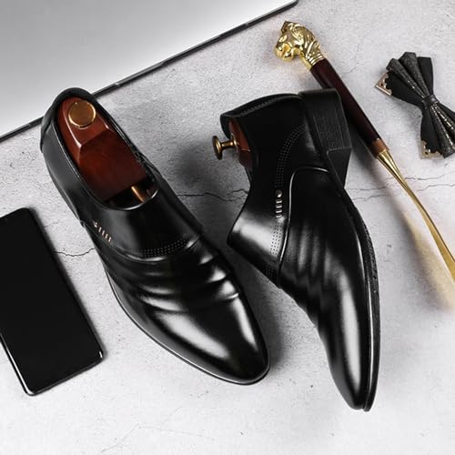 Men's Leather Slip On Dress Loafers with Metal Decoration Fashion Pointed Toe Low Top Punched Brogues Oxford Shoes Luxury Casual Business Wedding Formal Shoes3