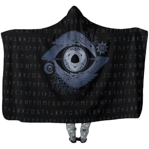 Viking Hooded Blankets For Men Nordic Mythology Cape Vintage Wrap Blankets 3D Print Viking Fleece Blankets For Men (Color : Blankets, Size : 60x80in/150x200cm) Cover