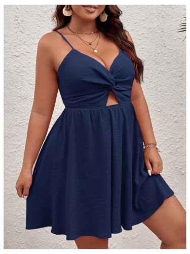 Image of Floerns Women's Plus Size Cut Out Twist Front Sleeveless Flare Hem Cami Dress