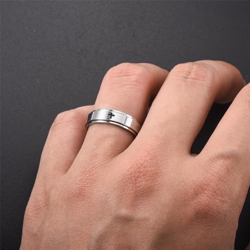Fidget Ring for Anxiety Stainless Steel Cross Spinner Ring for Men/Women Size 5-122