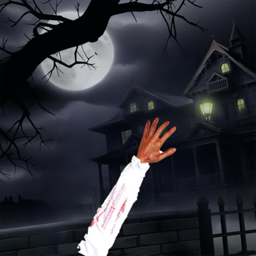 Manos de plástico con brazo cortado de Halloween, decoración de manos de sangre de Halloween, aterradoras manos rotas y cuerpo rotas, accesorio de fiesta, decoración de fiesta de disfraces