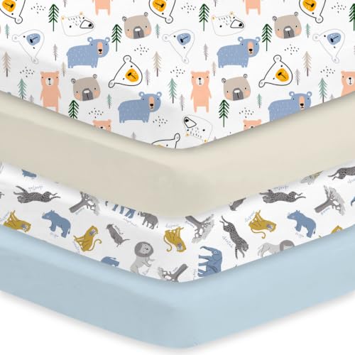 Image of Little Grape Land Crib Sheets 4 Pack for Boys and Girls, Baby Neutral Crib Fitted Sheets for Standard Crib & Toddler Mattress, Super Soft Breathable Fitted Crib Sheet Set