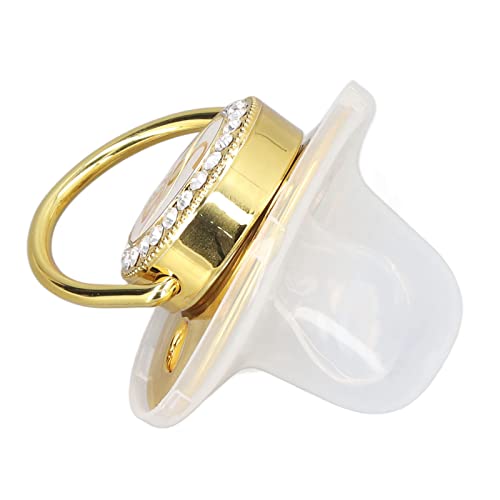 Image of Baby Pacifier and Clip, Bling Golden Letter Infant Newborn Pacifier with Protective Cover for Boys Girls 6 to18 Months Home Travel