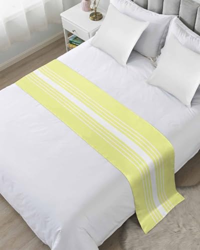 Jolunifun Yellow White Bed Runner Scarf for Cal King Size Bed Foot,Decorative Bedding Accessory Stainproof & Dustproof Soft Protector for Bedroom Modern Striped Monochrome Geometric Simple 102