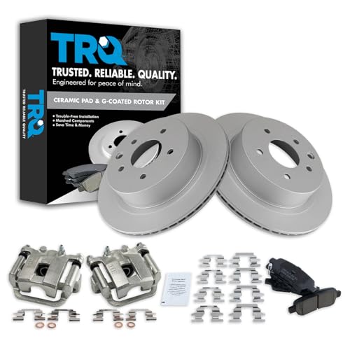 Image of TRQ Rear Brake Pad and Rotor Set Ceramic Vented Coated Rotors Calipers | For 2008-2013 Nissan Rogue 2014-2015 Rogue Select