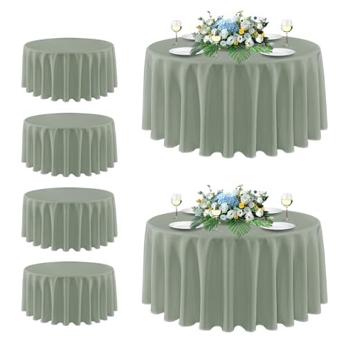 Image of sancua Round Tablecloth 108 Inch Diameter, 6 Pack - Circle Polyester Fabric Table Cloth for Wedding Party Reception Banquet Birthday, Washable Formal Table Cover (Fit 42-96 Inch Tables), Sage Green