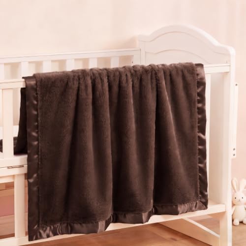 Image of Pro Goleem Fleece Baby Blanket with 2 Inch Satin Trim Soft Anti-Static Plush Blanket for Boys and Girls Christmas Baby Gifts for Babies 30''x40'',Brown