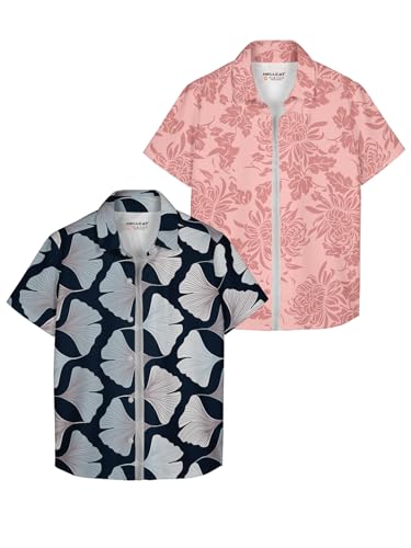 Image of HELLCAT White, Dark Blue Trendy Regular Fit Printed Causal Shirt for Boys - Pack of 2