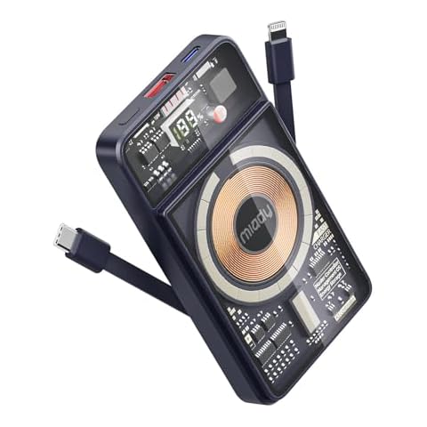 Miady Magnetic Battery Pack 10000mAh, PD 20W USB-C Fast Charging Power Bank/w Built-in Cables, Wireless Portable Charger for iPhone 15/14/13/12/11/... Series and Android Phones Cover