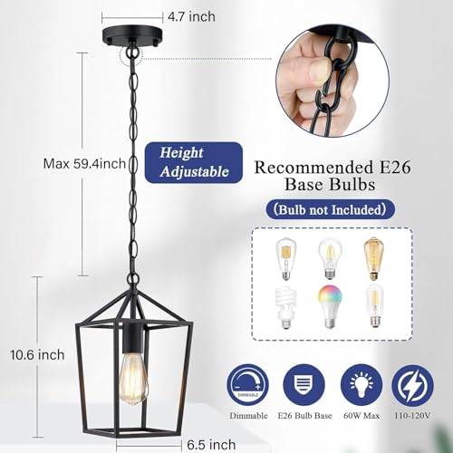 Sheetea 2-Pack Farmhouse Pendant Lights Kitchen Island, Black Pendant Light Fixtures Hanging Lamp for Dining Room, Modern Kitchen Pendant Lighting Over Island, Metal Cage Design - Image 6