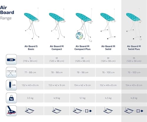 Leifheit Bügelbrett Air Board M Solid Plus ist höhenverstellbar, Bügeltisch für...