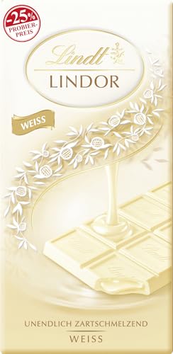 Lindt Schokolade LINDOR Weiß | 100 g Tafel | Weiße Schokolade mit einer unendlich zartschmelzenden Füllung | Schokoladentafel | Schokoladengeschenk