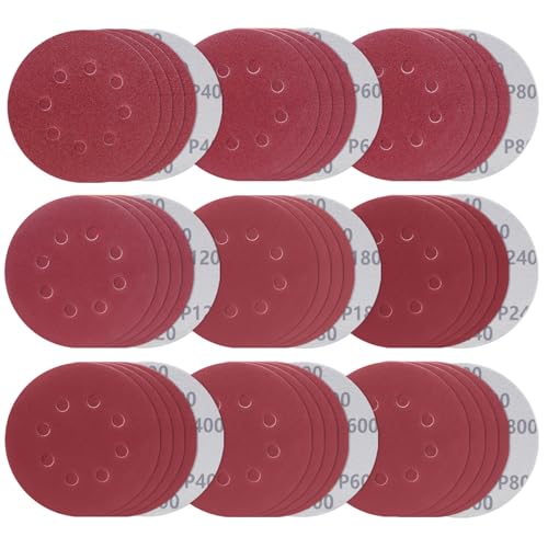 HWXINIE ディスクペーパー 125mm ランダムサンダー ペーパー #40～800番 45枚入セット サンディングディスク マジック式 8穴 電動サンダー用サンドペーパー 丸型 サンディングペーパー9種類(#40#60#80#120#180#240#400#600#800 ×各5枚)木工DIY作業に 金属磨き 自動車整備