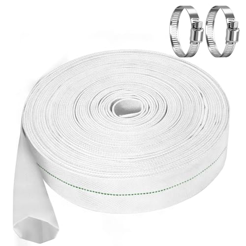 Bubuny Tuyau Refoulement 1 1/4" Plat 32mm 20m avec Clips, Tuyau Flexible en Textile pour Pompes Submersibles, Pompes à Eau Sale, Bassin, Jardin, Irrigation, Piscine et Puisard