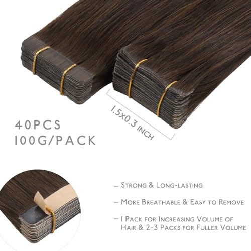 Image of WENNALIFE Invisi Edge & Classic Tape in Hair Extensions Human Hair | 18 Inch 100g 40pcs (Invisi Edge & Classic) Chocolate Brown Invisi Remy Hair Natural Seamless Injected Tape Ins