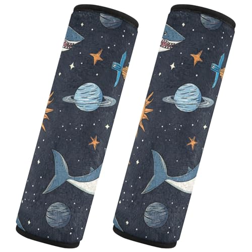 Seat Belt Covers 2 Pack Shark in Space Car Seat Strap Covers Super Soft Planets Car Seat Neck Cover for Boys Girls Adults Babies M