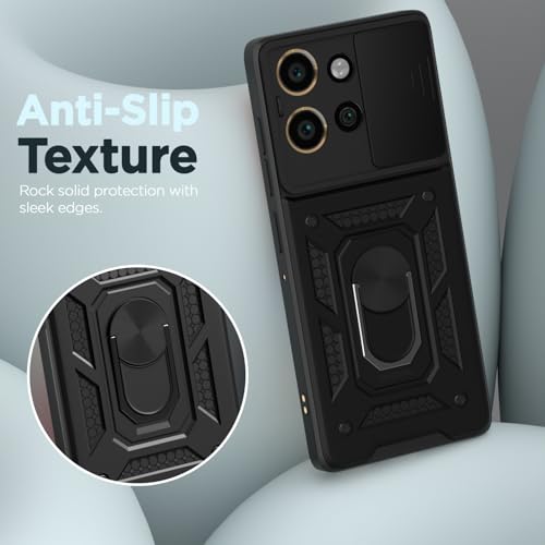 Image of Pikkme D10 Tough Armor Bumper Case | 360 Protection Case | Sliding Camera Shield Cover & Ring Holder Stand Back Cover for Motorola Moto Edge 60 Neo 5G / Edge 50 Neo 5G (Black)
