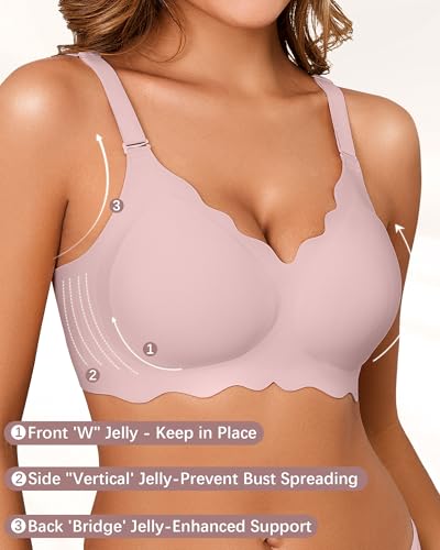 Image of Seamless Jelly Bras for Women No Underwire Push Up Bra Full Coverage V-Neck Wirefree Bralettes Soft T-Shirt Bra