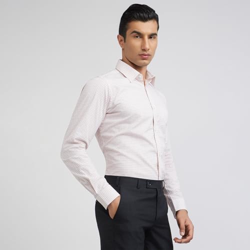 Image of Raymond Men Slim Fit Structure Pattern Pure Cotton Semi Cutaway Collar Full Sleeve Formal Shirt