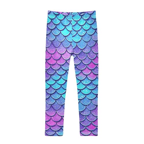 Blue Purple Dragon Scales Girls Leggings Soft Stretch Workout Yoga Dance Pants for Kids Casual Tights