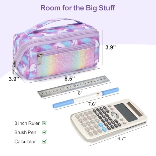 Image of Large Pencil Case for Boys, Durable Pencil Pouch for School, Wide Opening Soft Bag with Handle, Fits 50 Pens & Markers (Purple Unicorn)