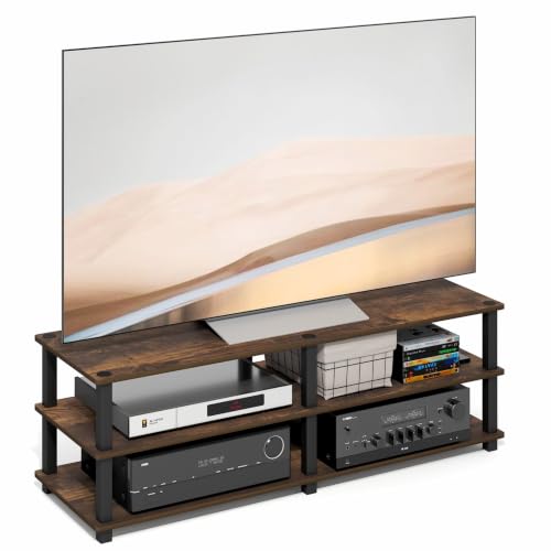 Image of Furinno Turn-S-Tube Toolless Assembly 3-Tier TV Stand, Entertainment Center for TV up to 55 Inch, Wide Printer Stand with Storage Shelf, for Living Room, Bedroom, Amber Pine