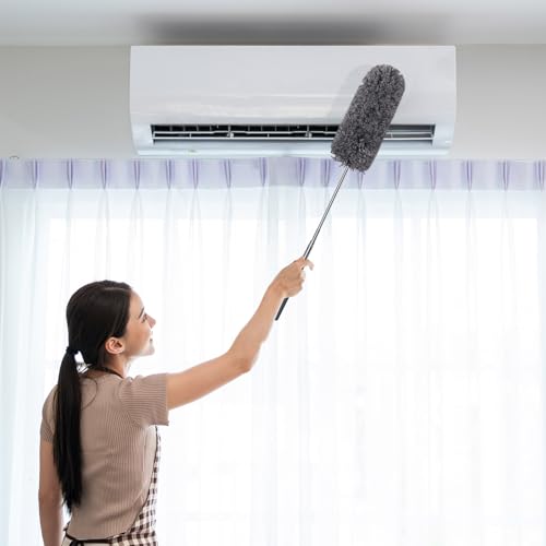 Image of Tanlade 12 Pcs Microfiber Feather Duster for Cleaning, Extendable 13-31 Inch Ceiling Fan Duster with Bendable Head, Washable Tools for Ceiling Fans, Furniture, Car, Cobwebs (Gray)