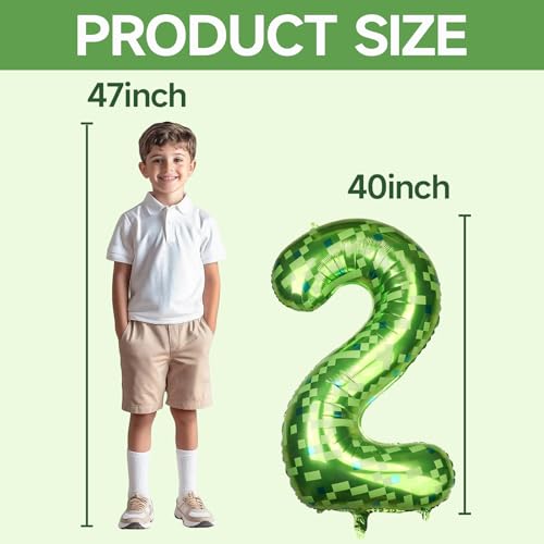 Image of 40 Inch Giant Green Pixel Number 0-9 Foil Balloons, Large Number Balloons Birthday Party Decoration Supplies (Number 2)